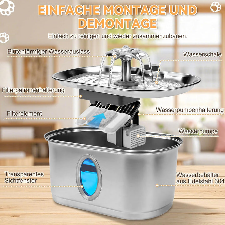 Katzentrinkbrunnen Trinkbrunnen für Katze mit 2 Filter 2 Schwamm