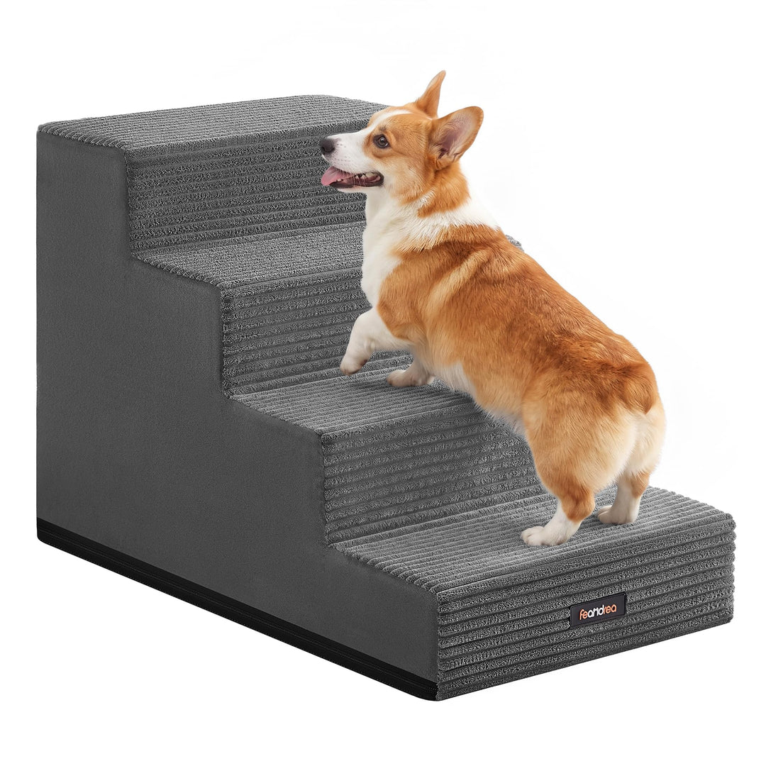 Feandrea Hundetreppe, 4 Stufen Katzentreppe aus Schaumstoff, Hunderampe für Kleine Hunde, 62 x 40 x