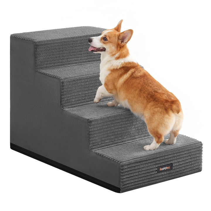 Feandrea Hundetreppe, 4 Stufen Katzentreppe aus Schaumstoff, Hunderampe für Kleine Hunde, 62 x 40 x