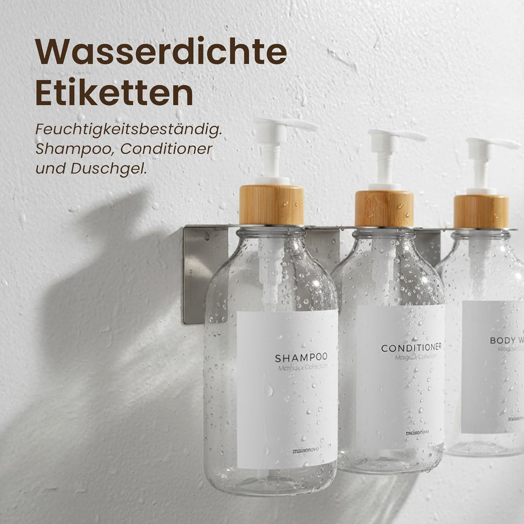 MAISONOVO Bohrfreier Shampoo-/Seifenspender für Duschwand, 3 Kammern mit Wasserdichten Etiketten, 3