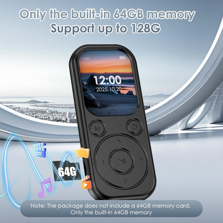 64 GB MP3-Player mit Bluetooth 5.3, tragbarer Musik-Player mit HiFi-Klangqualität und FM-Radio, 300