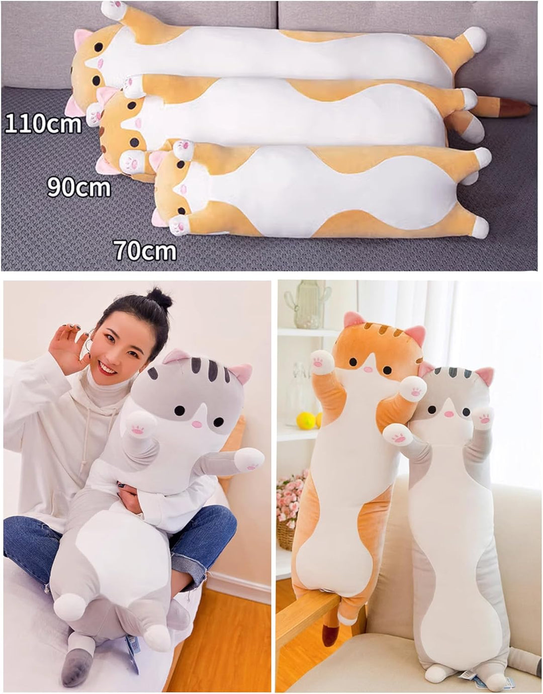 Bobomon Katze Kuscheltier stofftier Katze langes Kissen riesen XXL Kawaii gross plüschtier plüschkat
