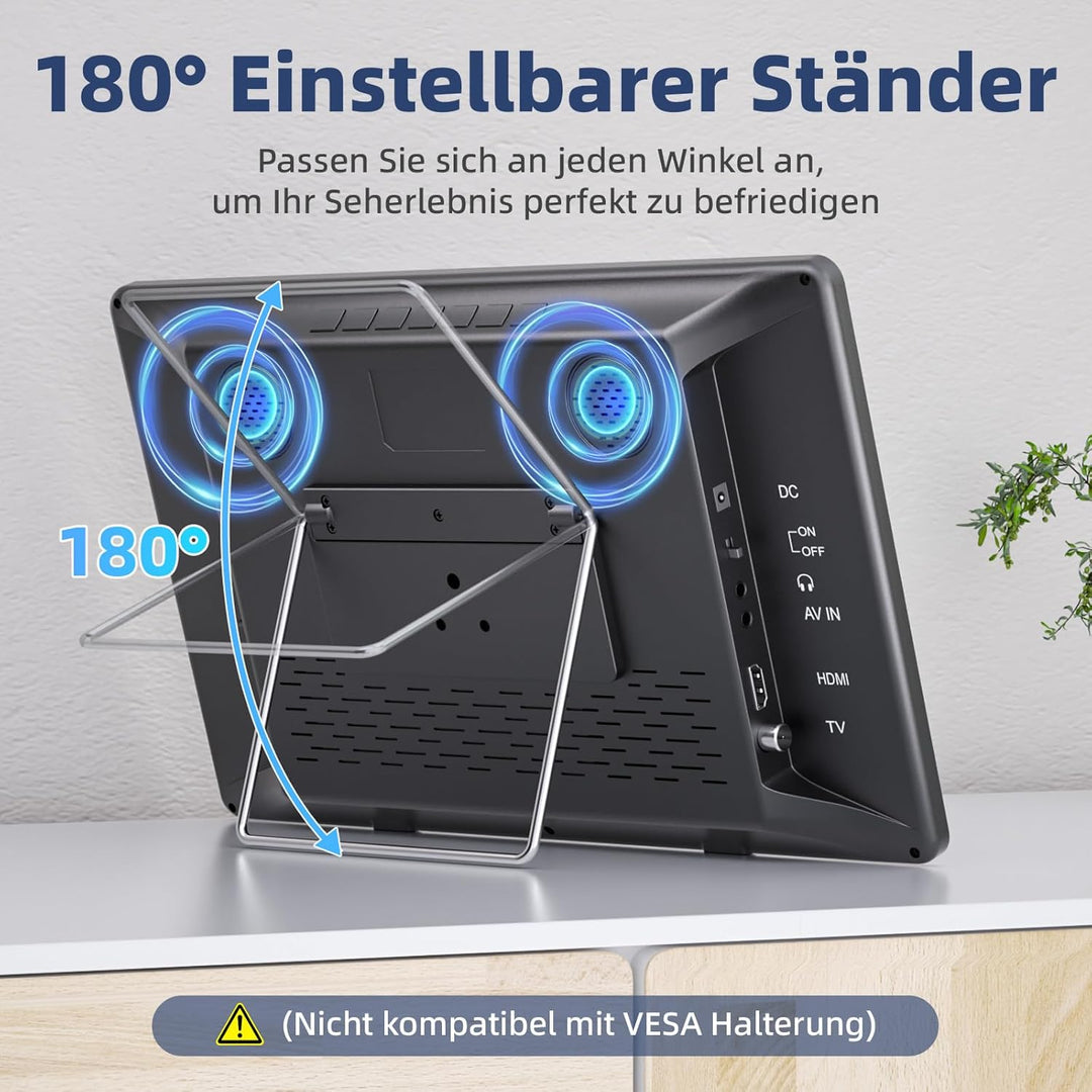 DESOBRY Fernseher 14,2 Zoll Kleiner Fernseher 1080P, Mobiler TV mit DVB-T2 Tuner, USB HDMI AV-Eingan