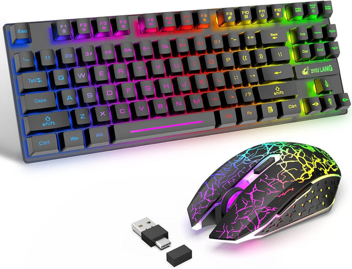 87 Tasten Drahtlose Tastatur Maus Combo Regenbogen von hinten beleuchtet 2.4G wiederaufladbare mecha