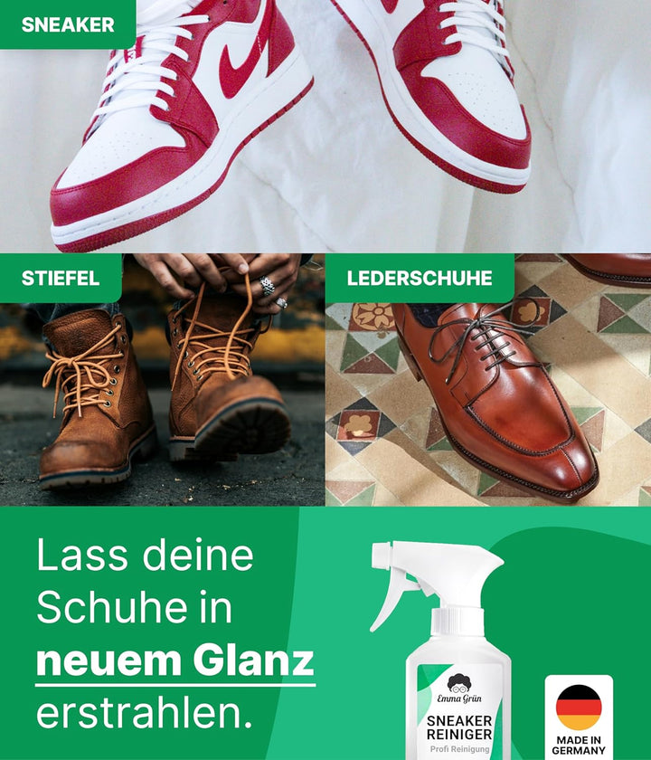 Emma Grün® Sneaker Cleaner Reinigungsset 250ml [Bürste + Schwamm] - Nachhaltiges Schuhpflege Komplet