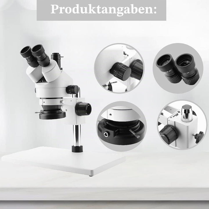 3,5X-90X Trinokular-Stereo-Zoom-Mikroskop Einstellbarer Tri-Vision-Arbeitsabstand von 30 bis 165 mm