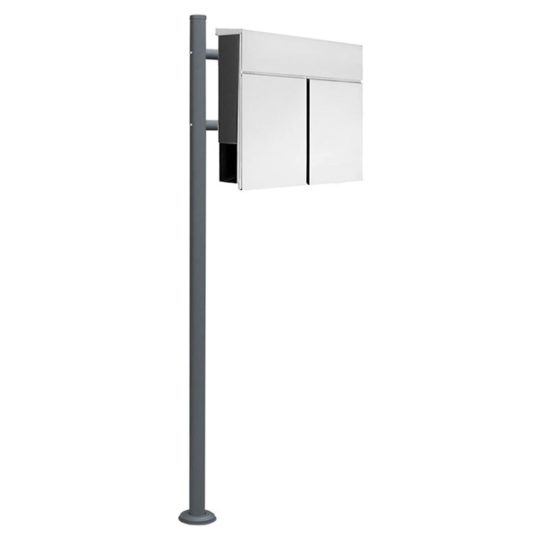 Edelstahl Briefkasten Set Standbriefkasten Ständer Zeitungsrolle Freistehend Zweifarbig Anthrazit V2
