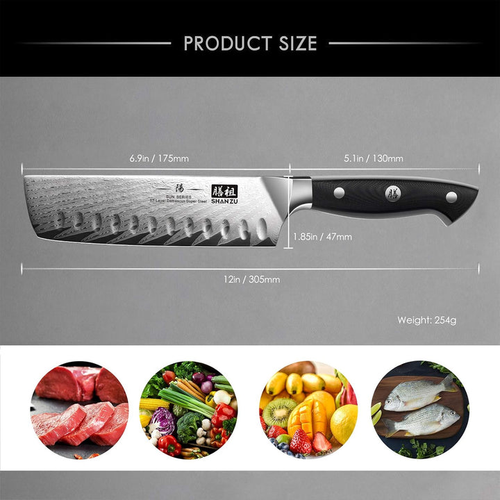 SHAN ZU Kochmesser Nakiri 16.5 cm Damaskus Küchenmesser Edelstahl Extra Scharfe Messerklinge Nakiri
