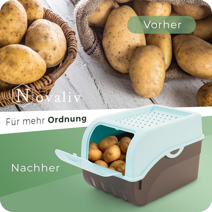 Novaliv Kartoffel Aufbewahrungsboxen Set | 3,5L + 5L + 9L | TÜRKIS | Kartoffelboxen | Gemüseboxen st