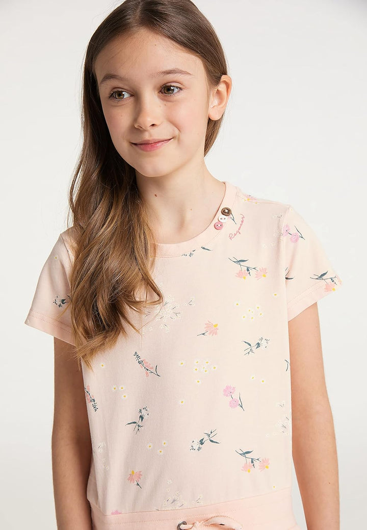 Ragwear Mädchen Kleid MAGY Flowers, Sommerkleid Kurzarm Blumen-Muster Streetwear-Look 152 Hell-pink,