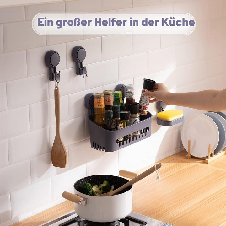 Uten Duschablage Ohne Bohren Set, Duschkorb, Seifenschale mit Saugnapf 2er-Pack aus Kunststoff, Wied