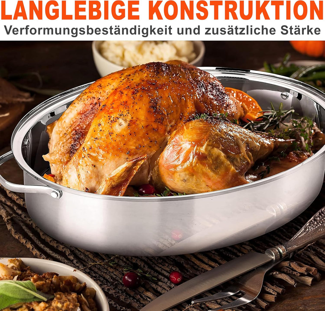 Nutrichef Bräter, Bräter Gusseisen, 50 cm- Bräter mit Deckel Backofengeeignet, Bräter Induktion, Sch