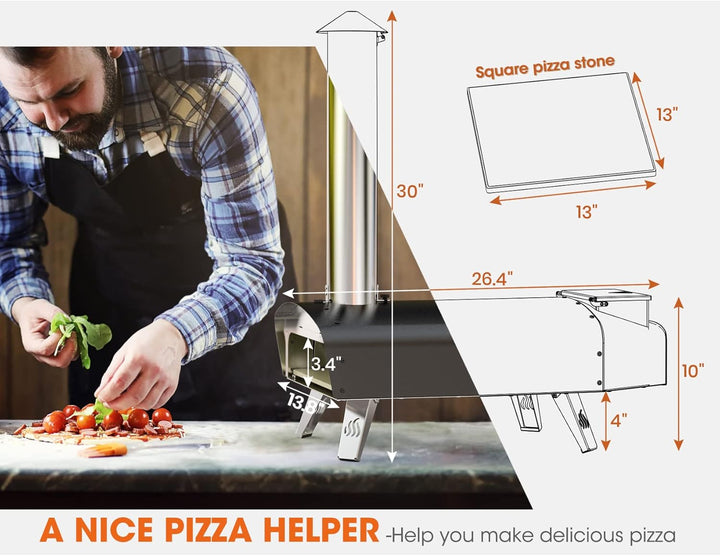 Mimiuo Pellet Pizzaofen,Outdoor pizzaofen mit 33x 33 cm Pizzastein und 36.5X 33.5cm Pizzaschalefel f