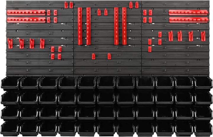 Lagersystem Werkstattregal | 117 x 78 cm | 44 stck. Box | Wandregal mit Werkzeughalterungen und Stap