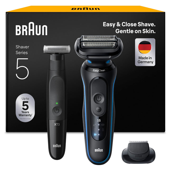 Braun Bundle mit Series 5 Rasierer Herren Elektrisch, Wasserdicht, Made in Germany, 52-B1200si, Blau