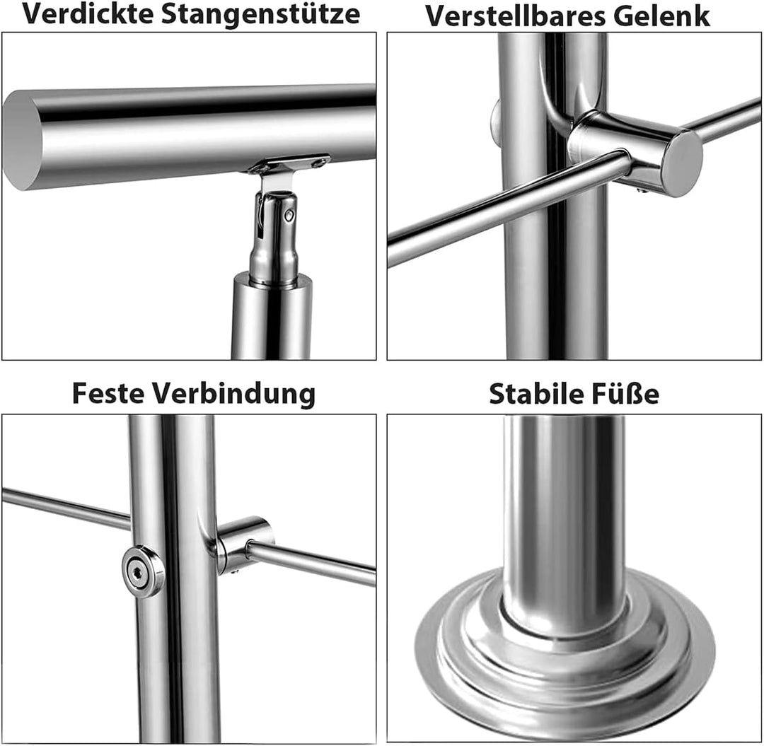 Edelstahl Handlauf Geländer für Treppen Brüstung Balkon mit 2 Querstreben - Innen und Aussen Handlau