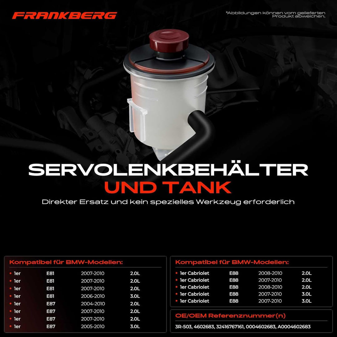 Frankberg Ausgleichsbehälter Hydrauliköl-Servolenkung Kompatibel mit E81 E87 E88 E82 E90 E91 E92 E93