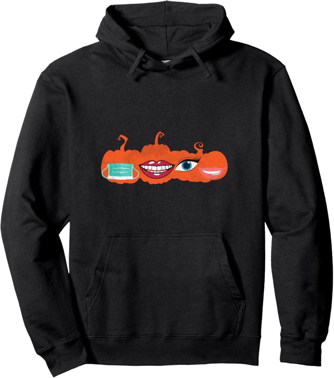 Lustige Halloween Süsses oder Saures Kürbismaske Lächeln Pullover Hoodie