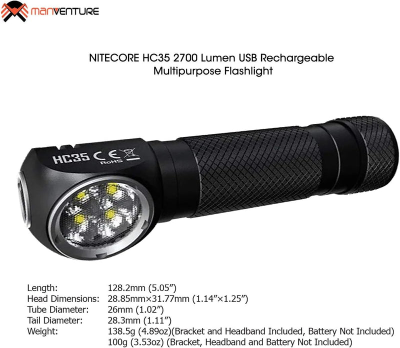 Nitecore HC35 Stirnlampe USB Aufladbar - 2700 Lumen LED Taschenlampe Extrem Hell mit 8 Modi - IP68 W