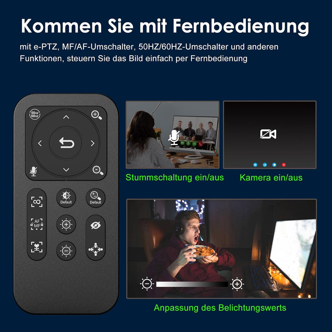 Angetube Streaming Webcam 2K mit Ringlicht, 1080P PC Kamera mit Steuerung | Dual-Stereo-Mikrofon, Pr