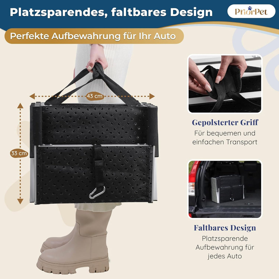 Hundetreppe Auto Klappbar – 4, 5 oder 6 Stufen für niedrige bis hohe Kofferraumhöhen (63–81 cm) – Fü