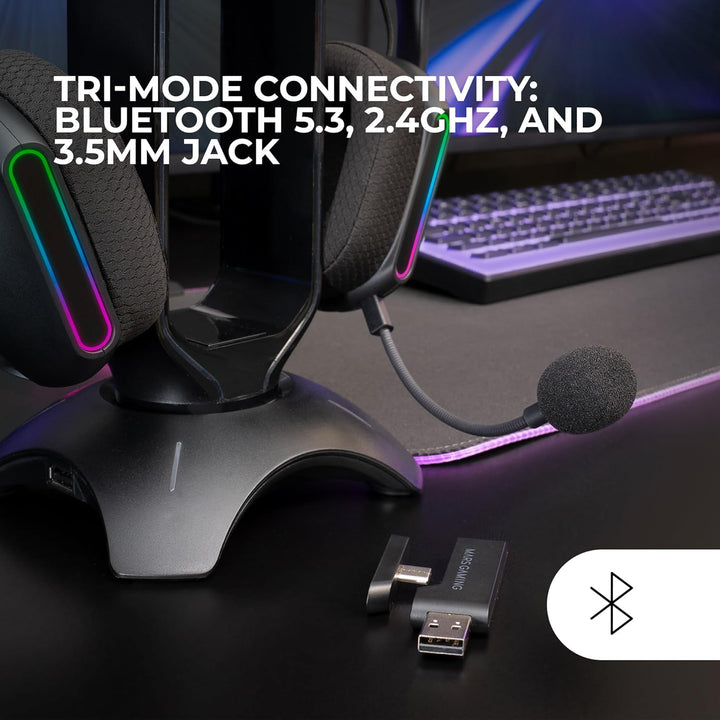 Mars Gaming MHW-PRO, Kabelloses Gaming-Headset ARGB Flow, 3D Surround Sound 7.1, Bluetooth 5.3 + 2.4