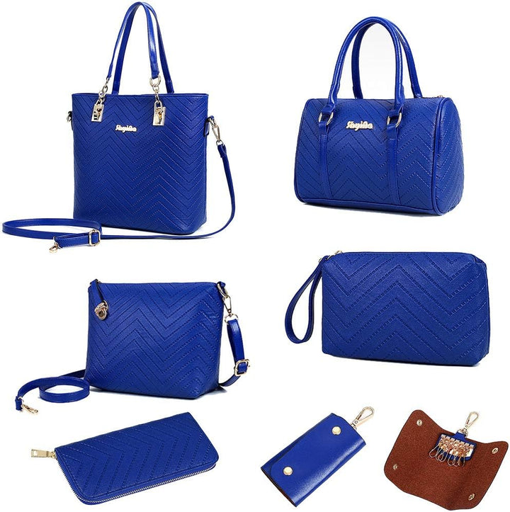AlwaySky Damen Handtaschen Set 6 Stück PU-Leder Top Griff Tasche Frauen Shopper Geldbörse Umhängetas