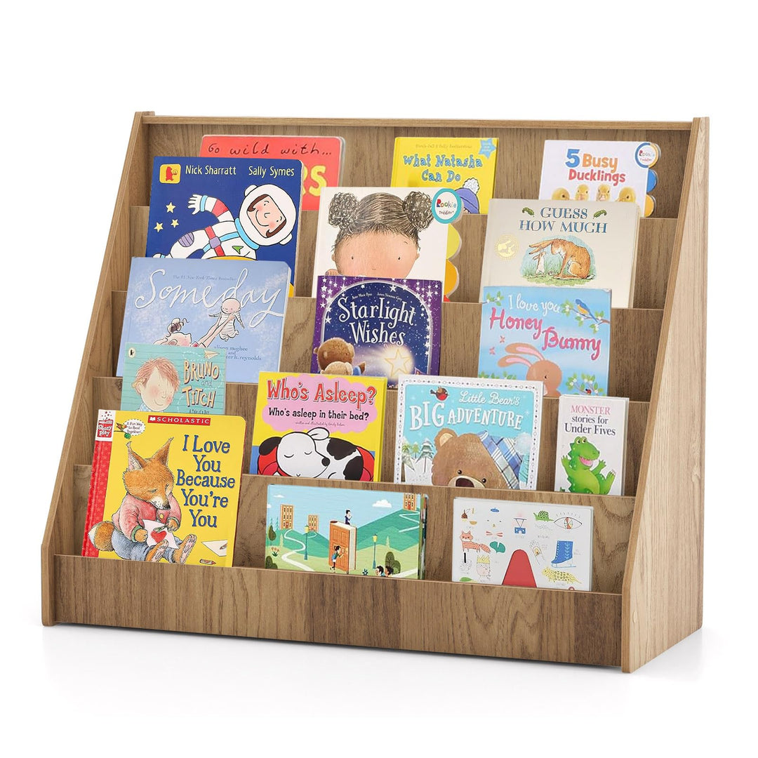 GOPLUS Kinder Bücherregal, 5-stufiges Kinderregal mit tiefen Fächern, Montessori Kinderbücherregal,