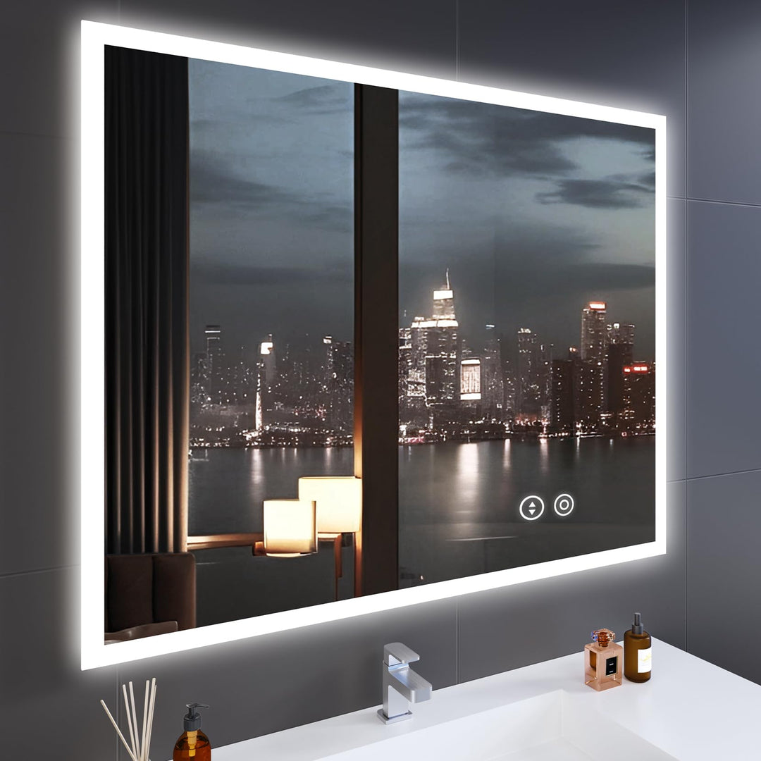 YOLEO Badspiegel mit Beleuchtung 100x80cm, Badezimmerspiegel LED mit Steckdose, Wandspiegel mit Touc