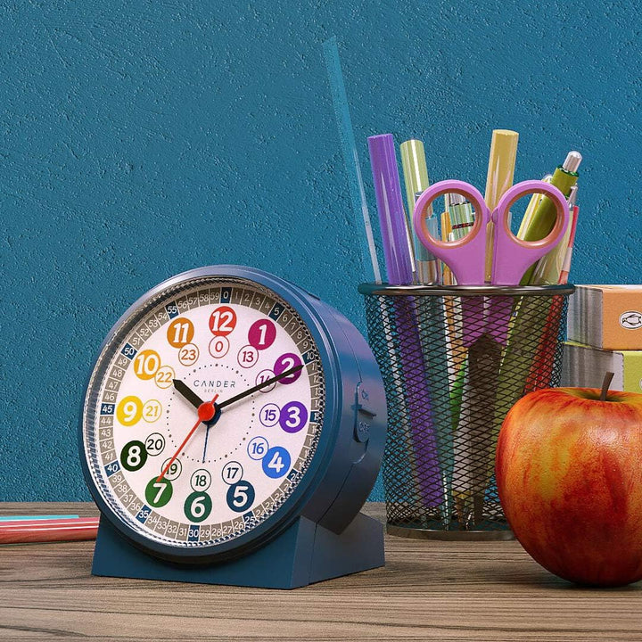 Cander Berlin MNU 1030 J Kinderwanduhr und MNU 1009 J Kinderwecker lautlos blau Lernuhr Wecker Kinde