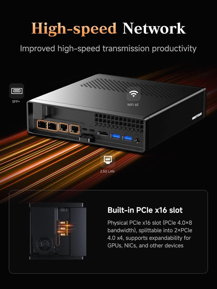 MINIS FORUM MS-A2 Mini-PC, AMD Ryzen 9 9955HX (16C/32T, bis zu 5,4 GHz), 96GB DDR5, 2TB SSD, PCIe x1