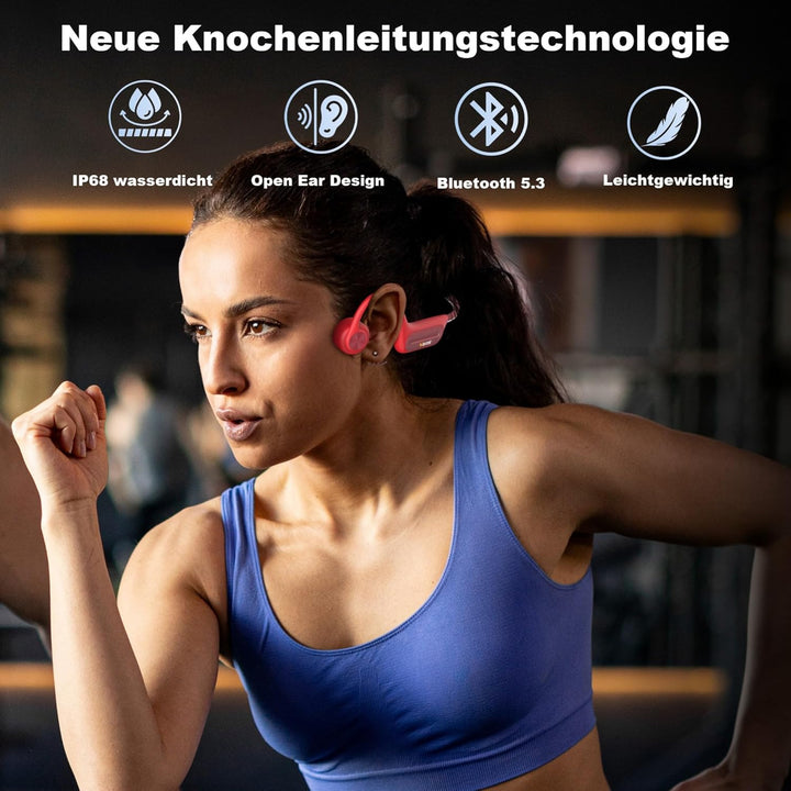 Wantek Knochenschall Kopfhörer Bluetooth 5.4, Open Ear Schwimmen Kopfhörer mit 32GB MP3 Speicher, Ka