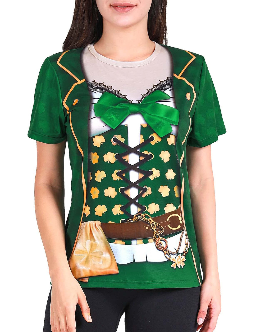 COSAVOROCK ST. Patrick's Day Damen Leprechaun Kostüme Klee T-Shirts 3XL Grün, 3XL Grün