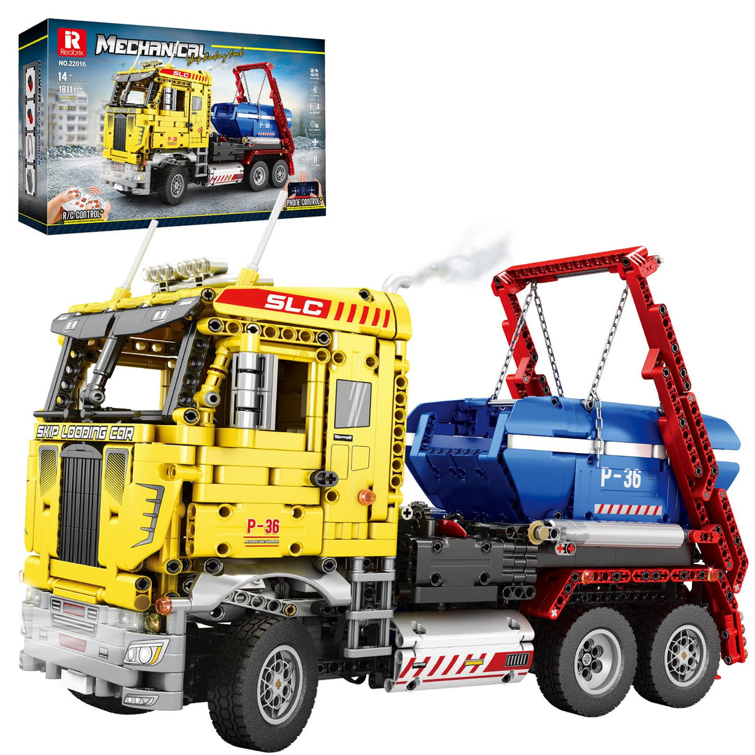 Reobrix Absetzkipper-Bausteinset 22016, RC-Kipplaster-Modellbausatz für Erwachsene, ferngesteuertes