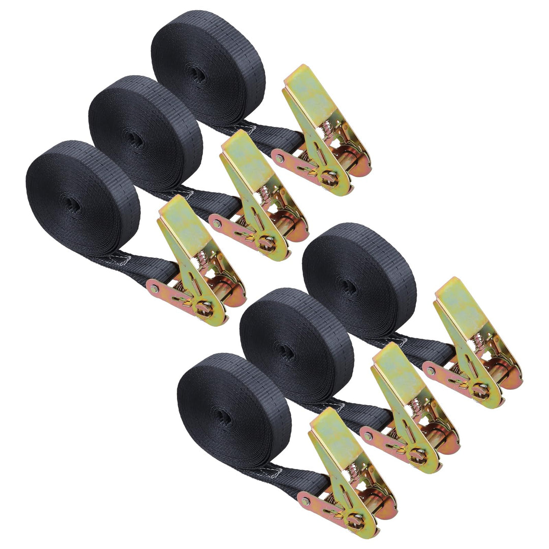 6 Stück 6m Spanngurte mit Ratsche Schwarz, 25mm breite Zurrgurte Ratschengurt, Befestigungsgurt mit