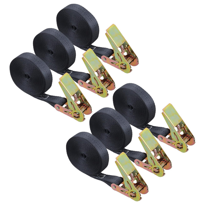 6 Stück 6m Spanngurte mit Ratsche Schwarz, 25mm breite Zurrgurte Ratschengurt, Befestigungsgurt mit