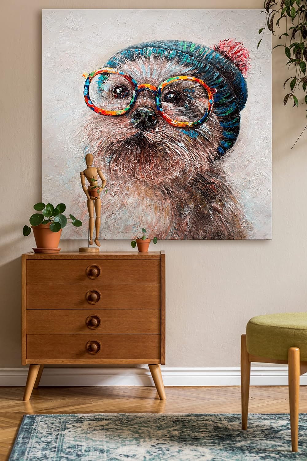 YS-Art XXL Abstrakt Acryl Gemälde auf Leinwand Positiv Hunde Welpe lustig handgemalt Wandbilder Wohn