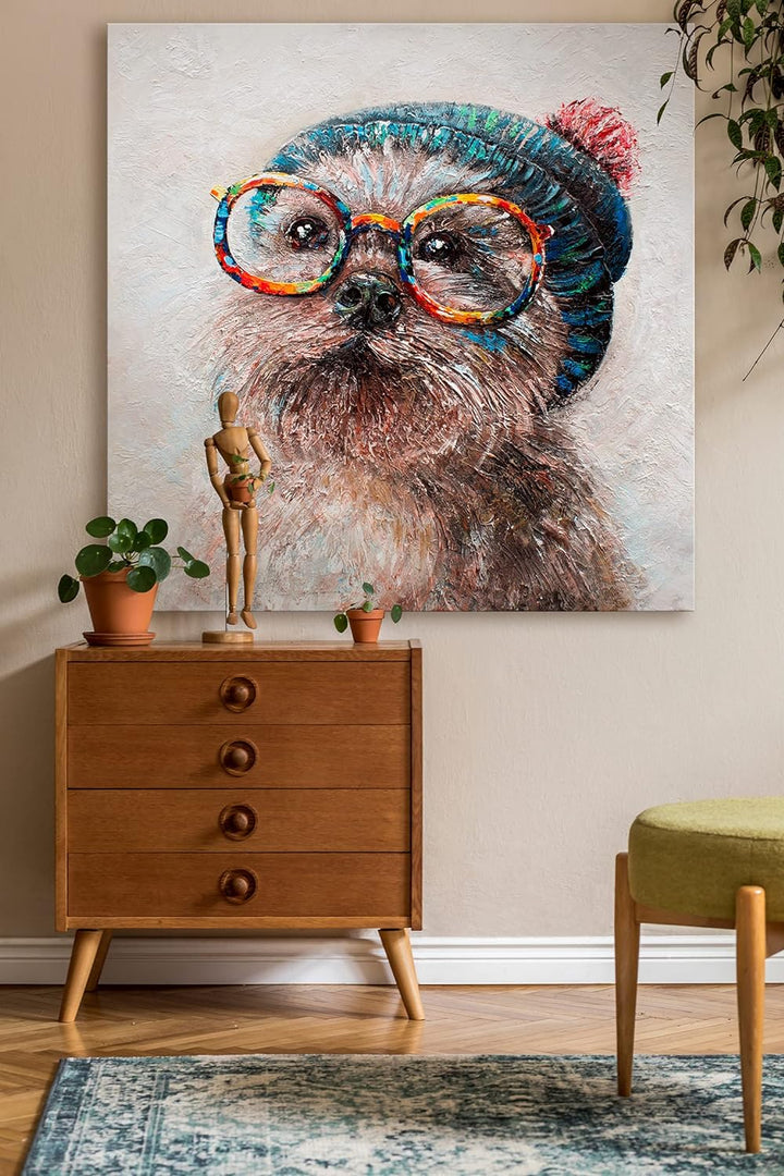YS-Art XXL Abstrakt Acryl Gemälde auf Leinwand Positiv Hunde Welpe lustig handgemalt Wandbilder Wohn