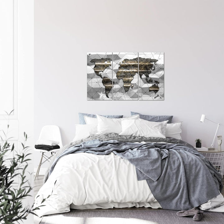 Runa Art Wandbilder Weltkarte Bild XXL Büro Wohnzimmer Grau 3D Effekt 120 x 80 cm 3 Teilig 005231c 1