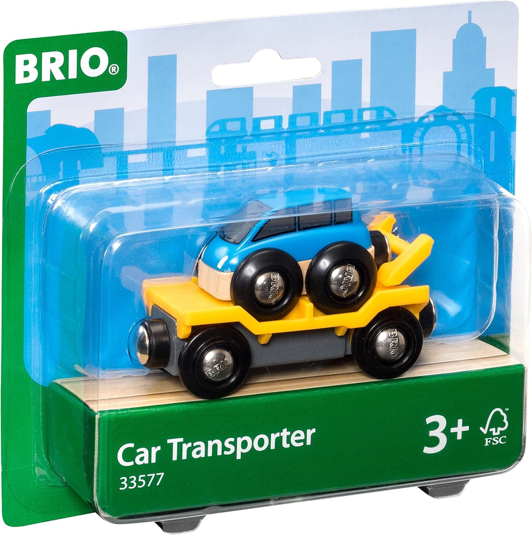 BRIO Bahn 33698 - Grüner Kranwagen mit Anhänger und Fracht,White &amp; Bahn 33577 - Autotransporter mit