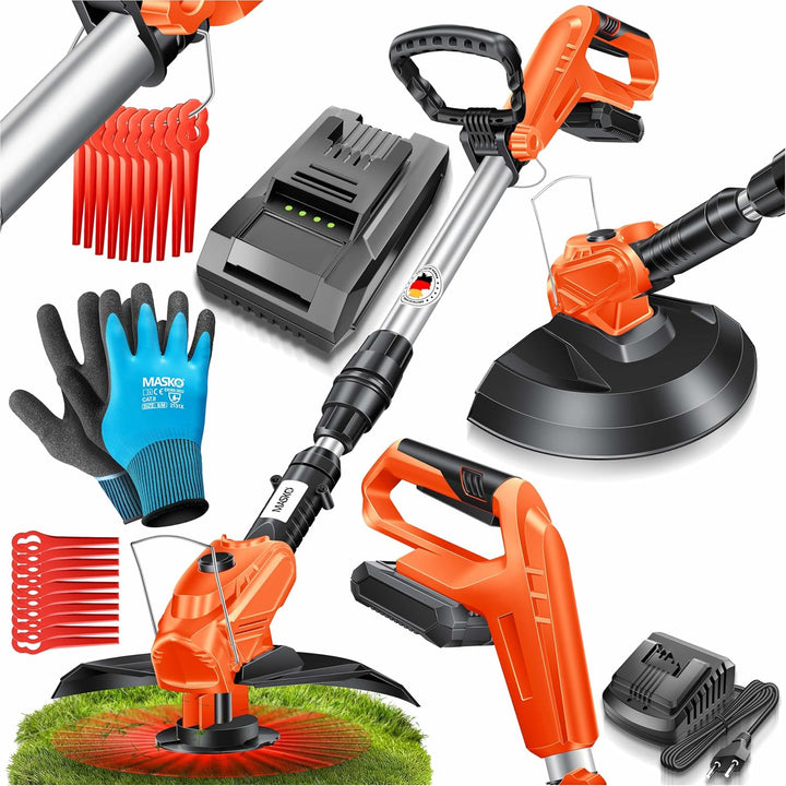 MASKO® Akku-Rasentrimmer mit 20 V Li-Akku, 2,0 Ah Akku und Ladegerät, Motorsense 26 cm Schnittkreis,