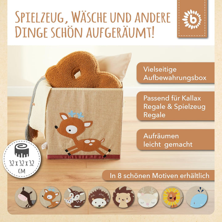 Bieco Aufbewahrungsbox Kinder | REH Motiv ca. 36L faltbar | Süsse Spielzeug Kiste für Kallax Regal |