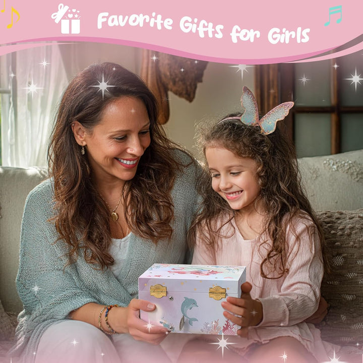 ProCase Kinder Musik Box Schmuckkästchen mit Spieluhr Mermaid, Schmuckschatulle mit Melodie für Mädc