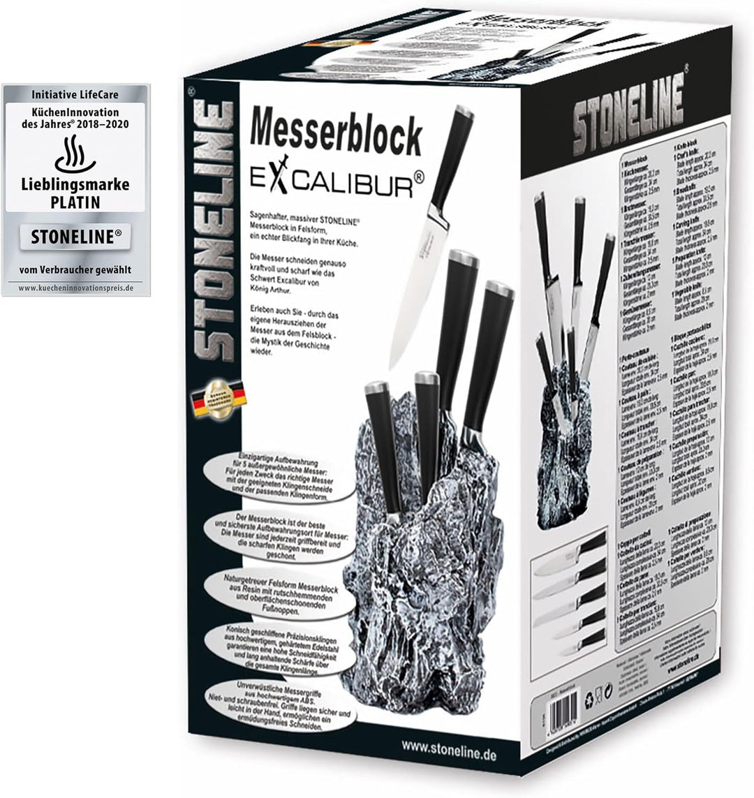 STONELINE® EXCALIBUR® Messerblock, bestückt, 6-teilig, rostfreier Spezialklingenstahl, Inklusive Sch