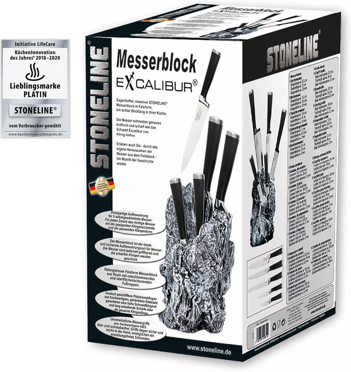 STONELINE® EXCALIBUR® Messerblock, bestückt, 6-teilig, rostfreier Spezialklingenstahl, Inklusive Sch
