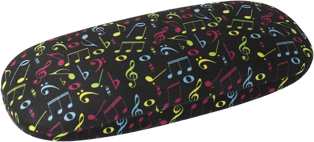 Brillenetui mit Putztuch Geige Gitarre Noten - Schönes Geschenk für Musiker (Noten schwarz-bunt)