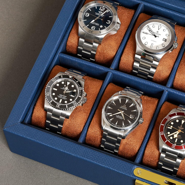 ROTHWELL Uhrenbox mit 10 Fächern – Luxus-Uhrenetui mit weichem Futter, abschliessbarer Schmuckuhrenh