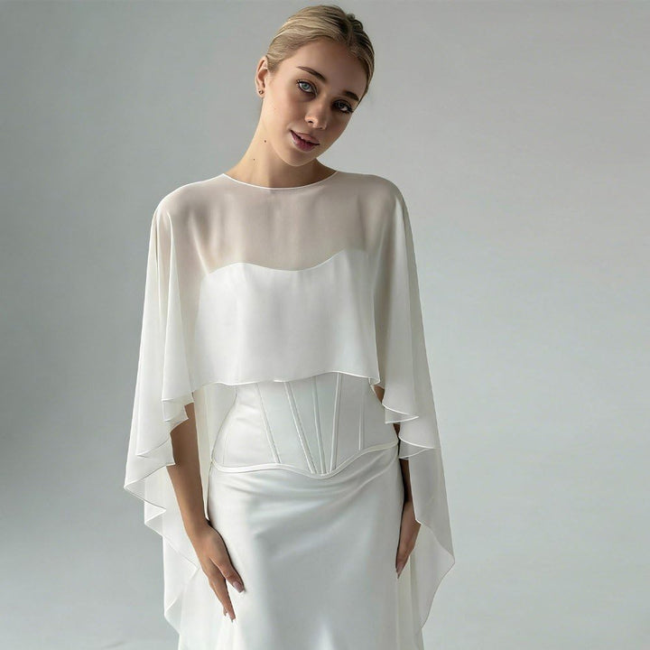 Chiffon-Cape-Poncho Für Damen, Transparenter Langer Schal, Asymmetrischer Schnitt, Capelet Für Braut