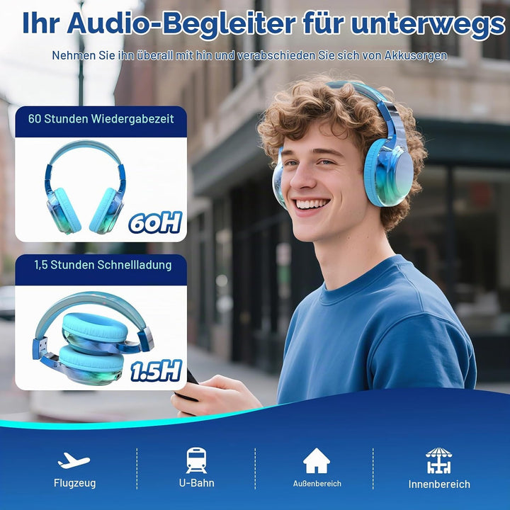 JYPS Bluetooth Kopfhörer Kinder, Kabellose Kopfhörer Bluetooth Kinder Over Ear, Kopfhörer Kinder Blu