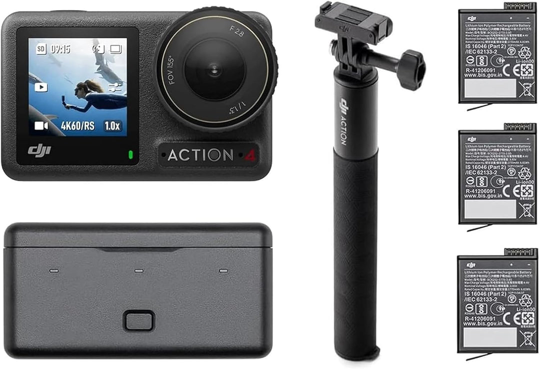 DJI Osmo Action 4 Adventure-Combo– 4K/120fps wasserdichte Kamera, 1/1,3-Zoll-Sensor, 10-Bit und D-Lo